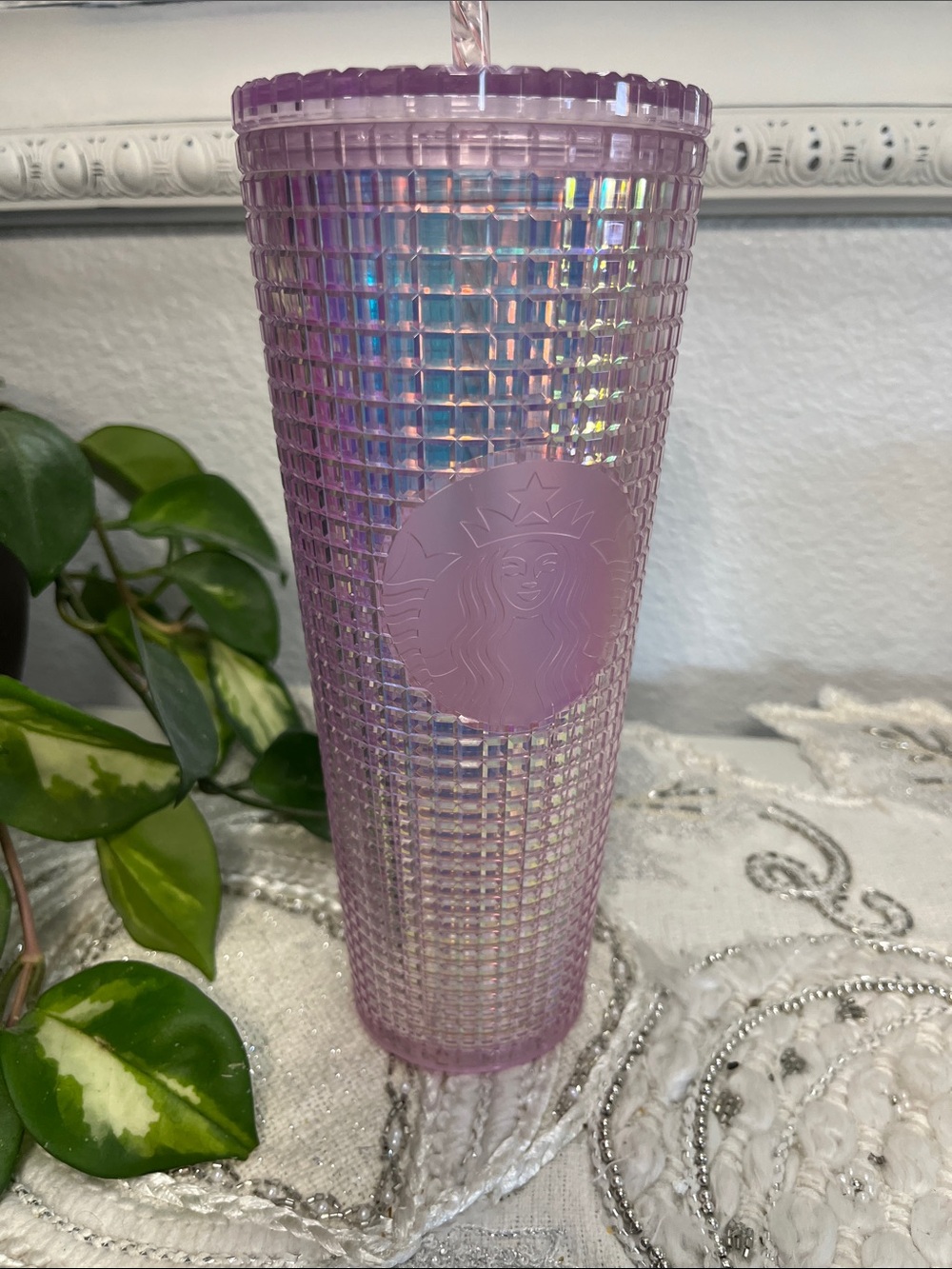 Starbucks Purple Iridescent Grid Cold Cup Tumbler 24 oz NWOT - Picture 2 of 10